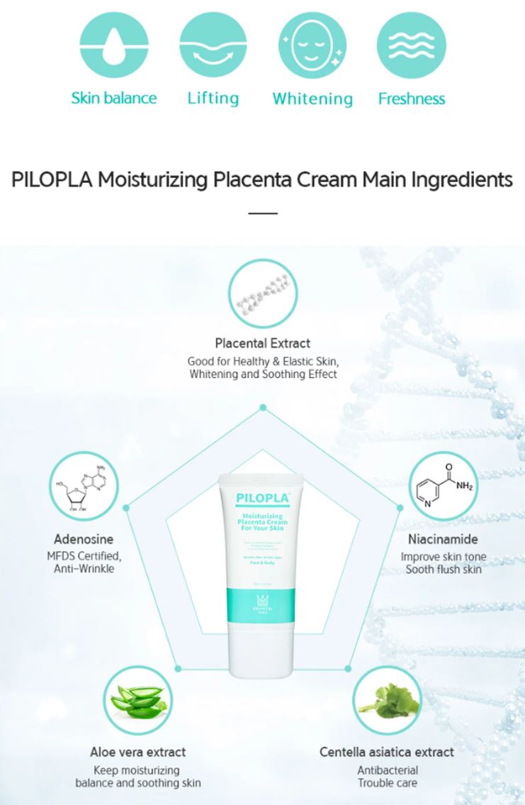 PILOPLA Moisturizing Placenta Cream 30ml tube for face and body hydration, soothing and nourishing care. PILOPLA Moisturizing Placenta Cream 30ml tube for face and body hydration, soothing and nourishing care.