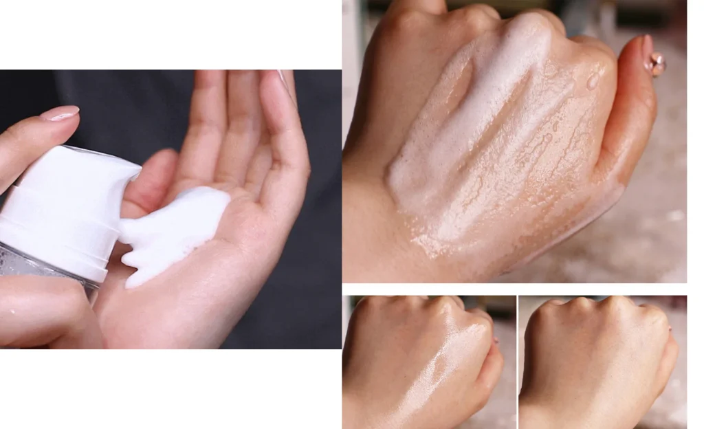 PLARECETA Bubble Toner foam application process and before-after skin results