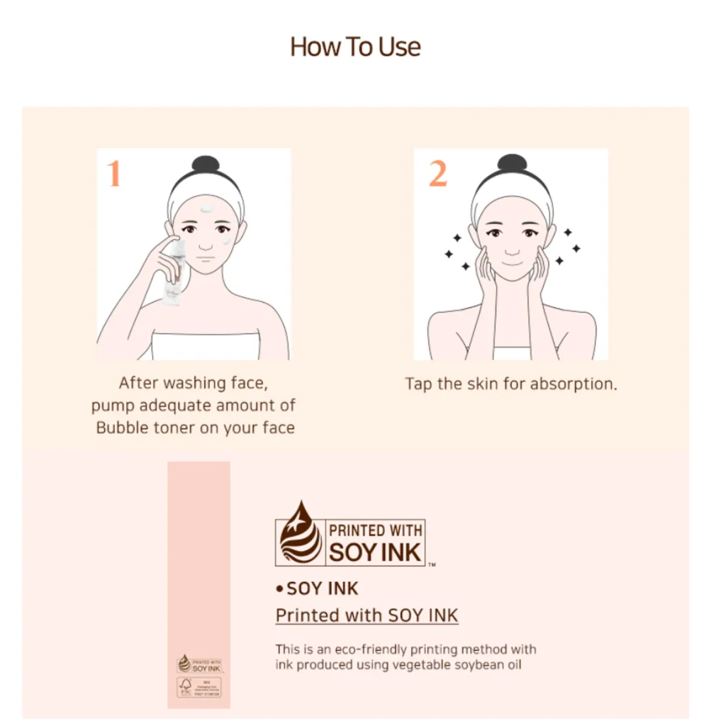 Illustrated guide on how to use PLARECETA Bubble Toner for effective skincare